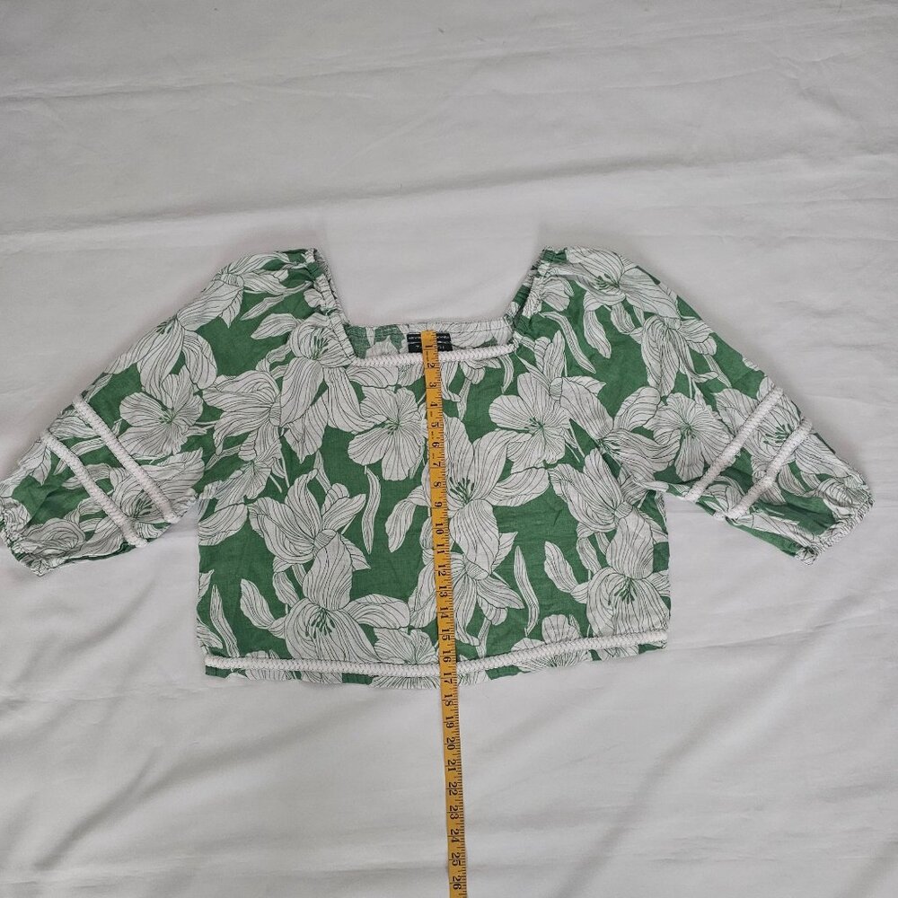 Tahari Women's Green White Floral Linen Square Neck 3/4 Sleeve Blouse Size XL - Picture 15 of 15